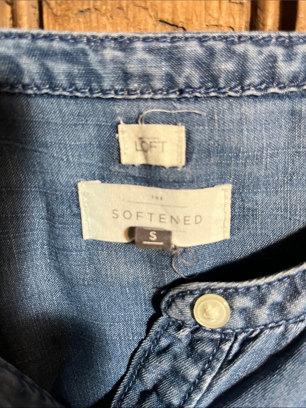 LOFT Denim Long Sleeve Henley Top - Blue - Picture 2 of 5